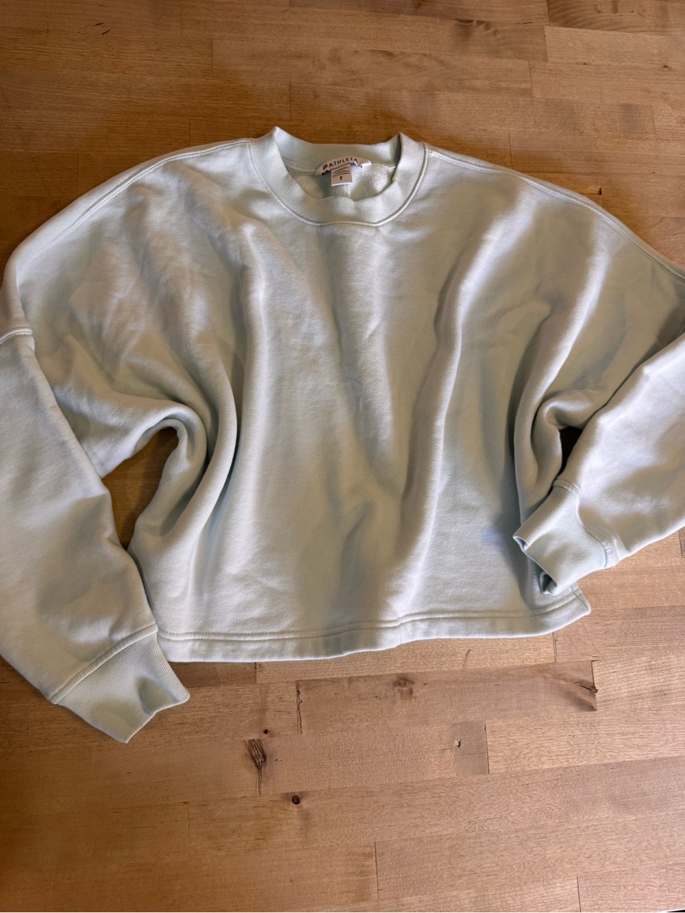 Athleta Women's forever fleece dolman Mint Green Crewneck cropped Sweatshirt - Picture 2 of 7